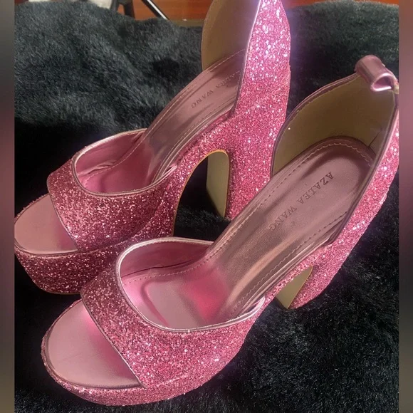 Azalea Wang Pink Bali Glittery Platform Heels Size 9 - Picture 6 of 8